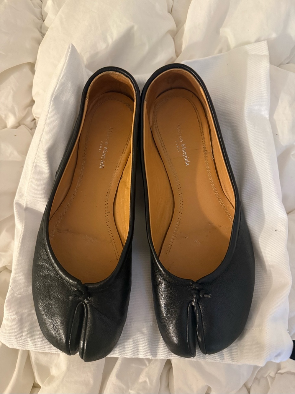 Maison Martin Margiela Black Leather Tabi Split-Toe Ballet Flats